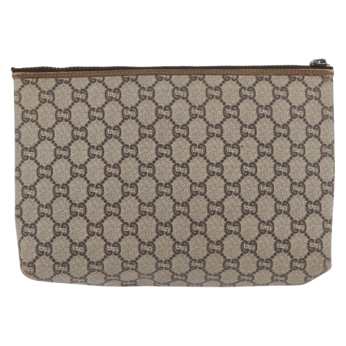 GUCCI GG Plus Supreme Clutch Bag PVC Beige Auth ka2920