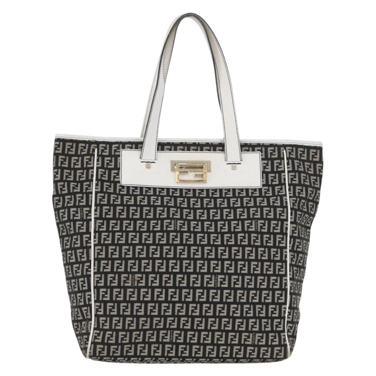 FENDI Zucchino Canvas Tote Bag Black Gray Auth ka2926