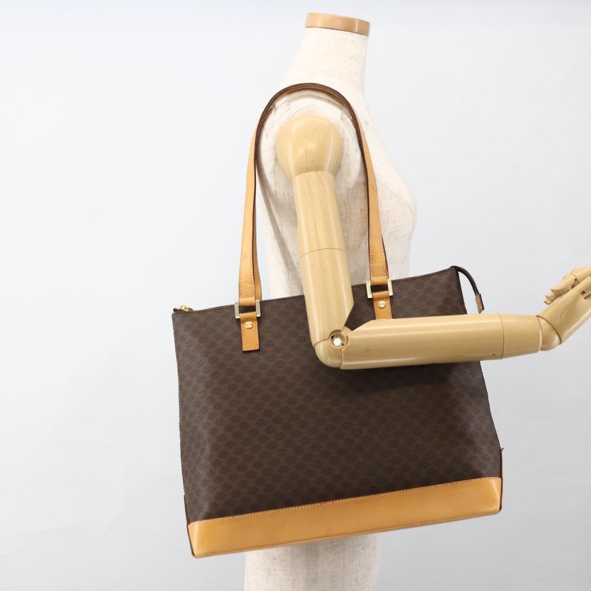 CELINE Macadam Canvas Tote Bag PVC Leather Brown Gold Auth ka2928
