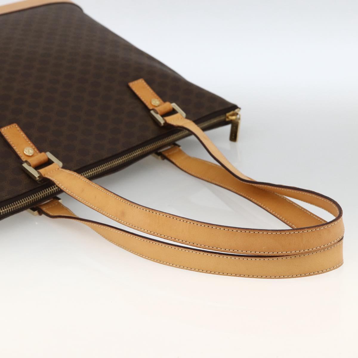 CELINE Macadam Canvas Tote Bag PVC Leather Brown Gold Auth ka2928