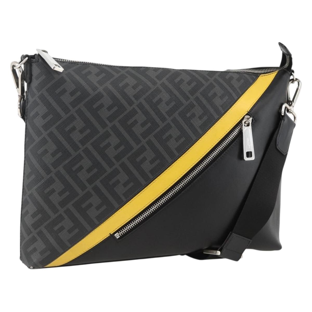 FENDI Zucca Canvas Shoulder Bag PVC Black Silver Auth ka2933