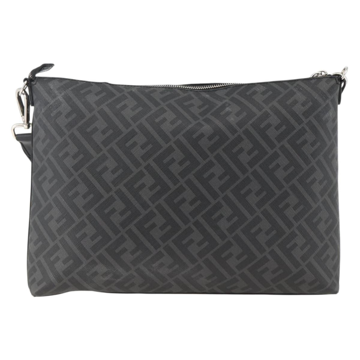 FENDI Zucca Canvas Shoulder Bag PVC Black Silver Auth ka2933