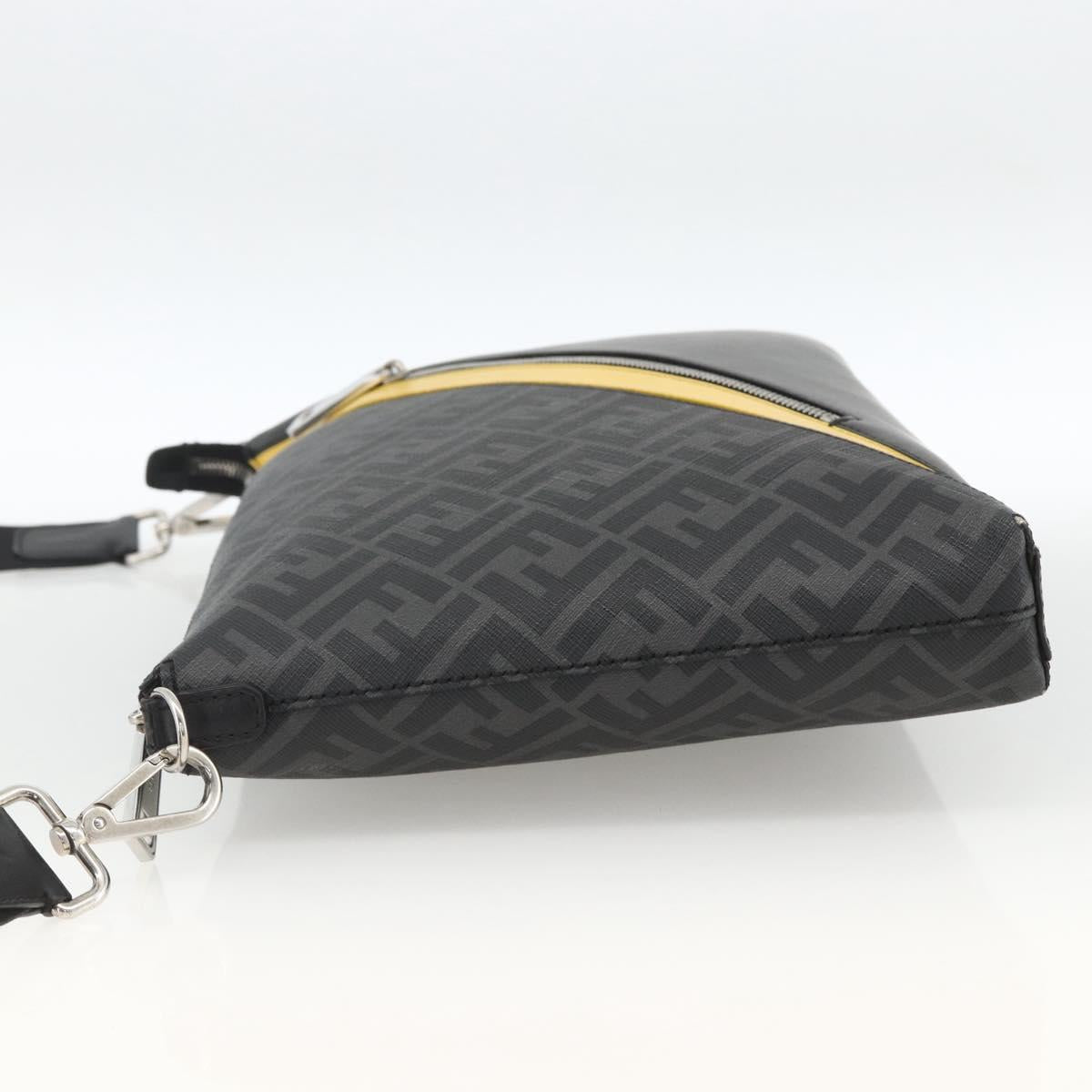 FENDI Zucca Canvas Shoulder Bag PVC Black Silver Auth ka2933