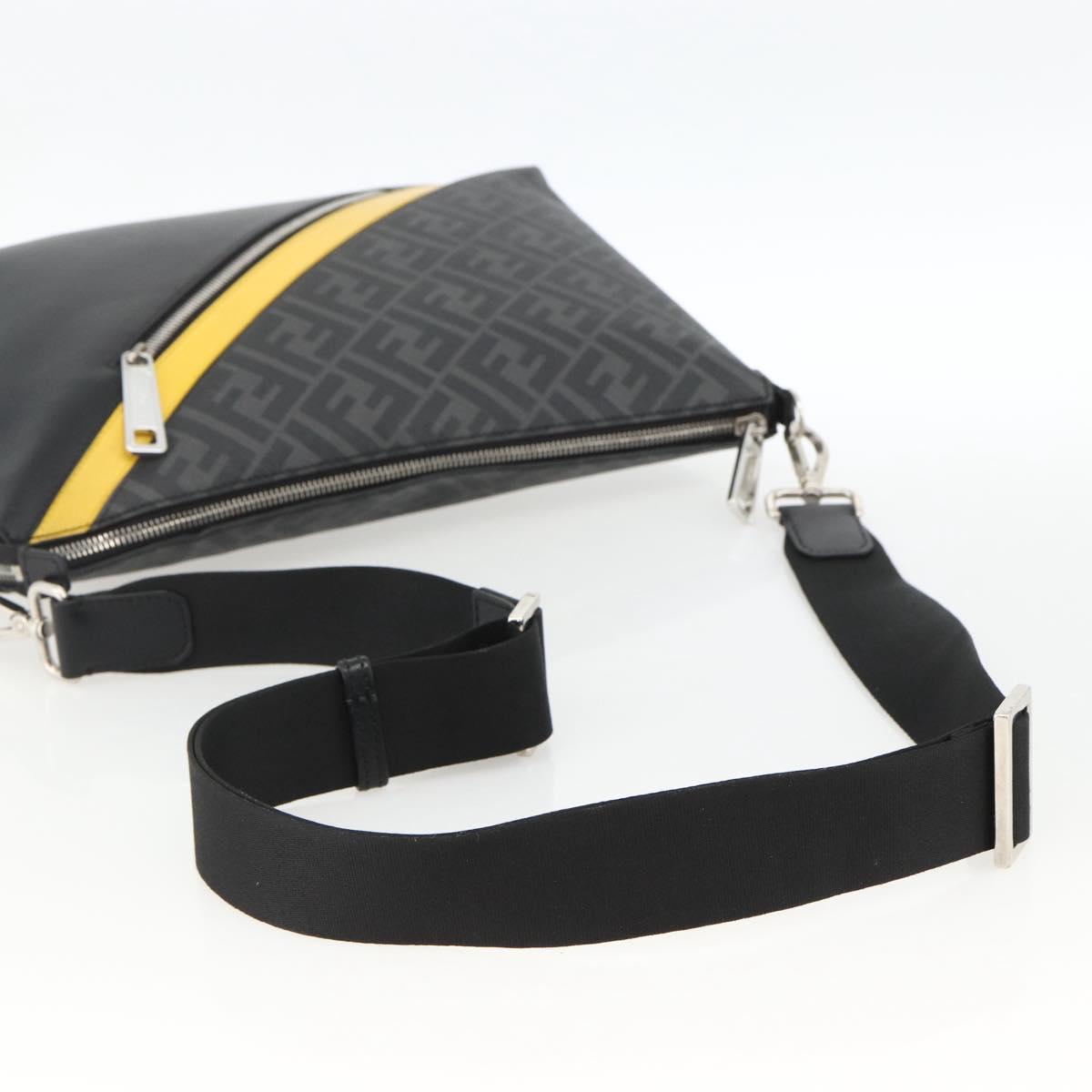 FENDI Zucca Canvas Shoulder Bag PVC Black Silver Auth ka2933