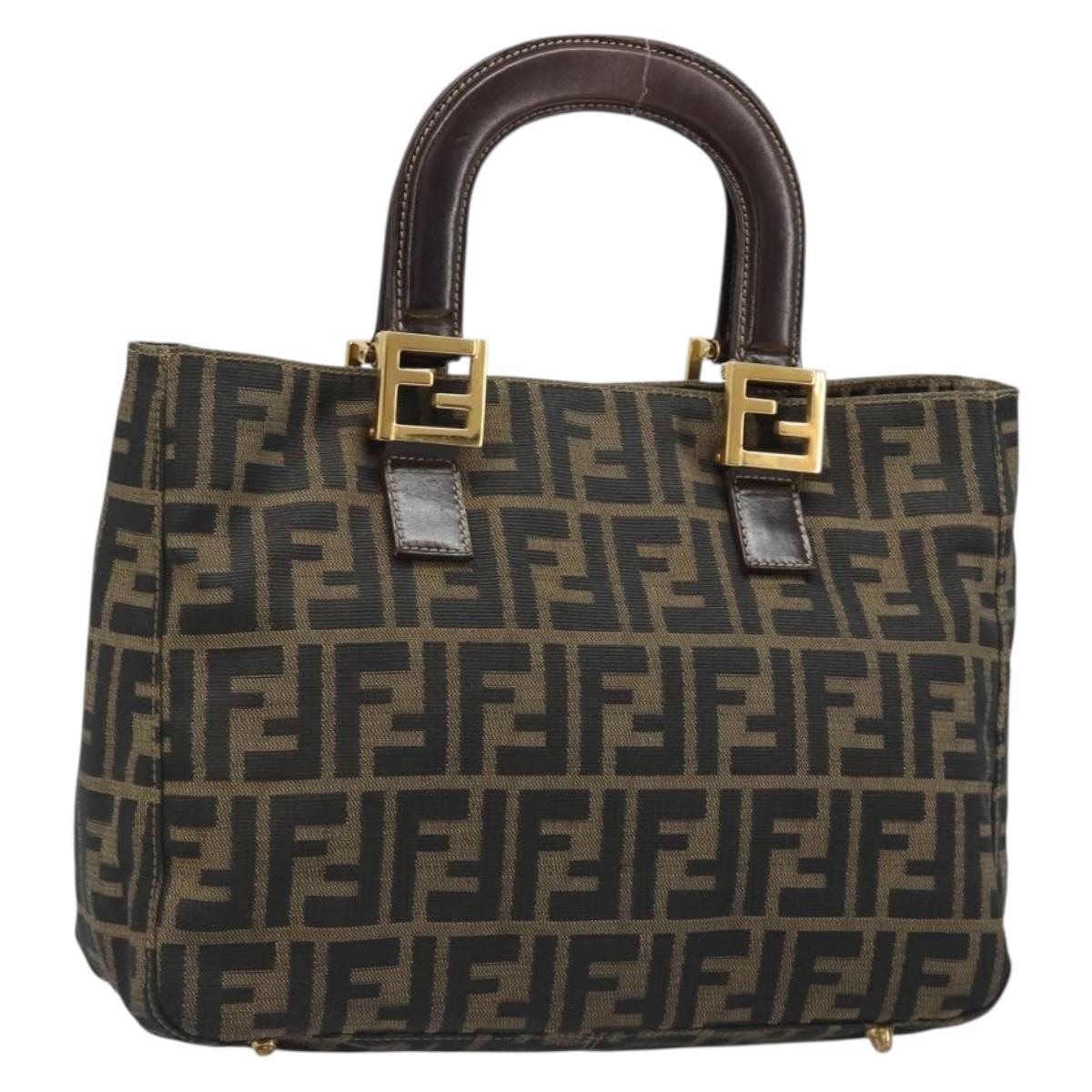 FENDI Zucca Canvas Hand Bag Brown Black Auth ka2934