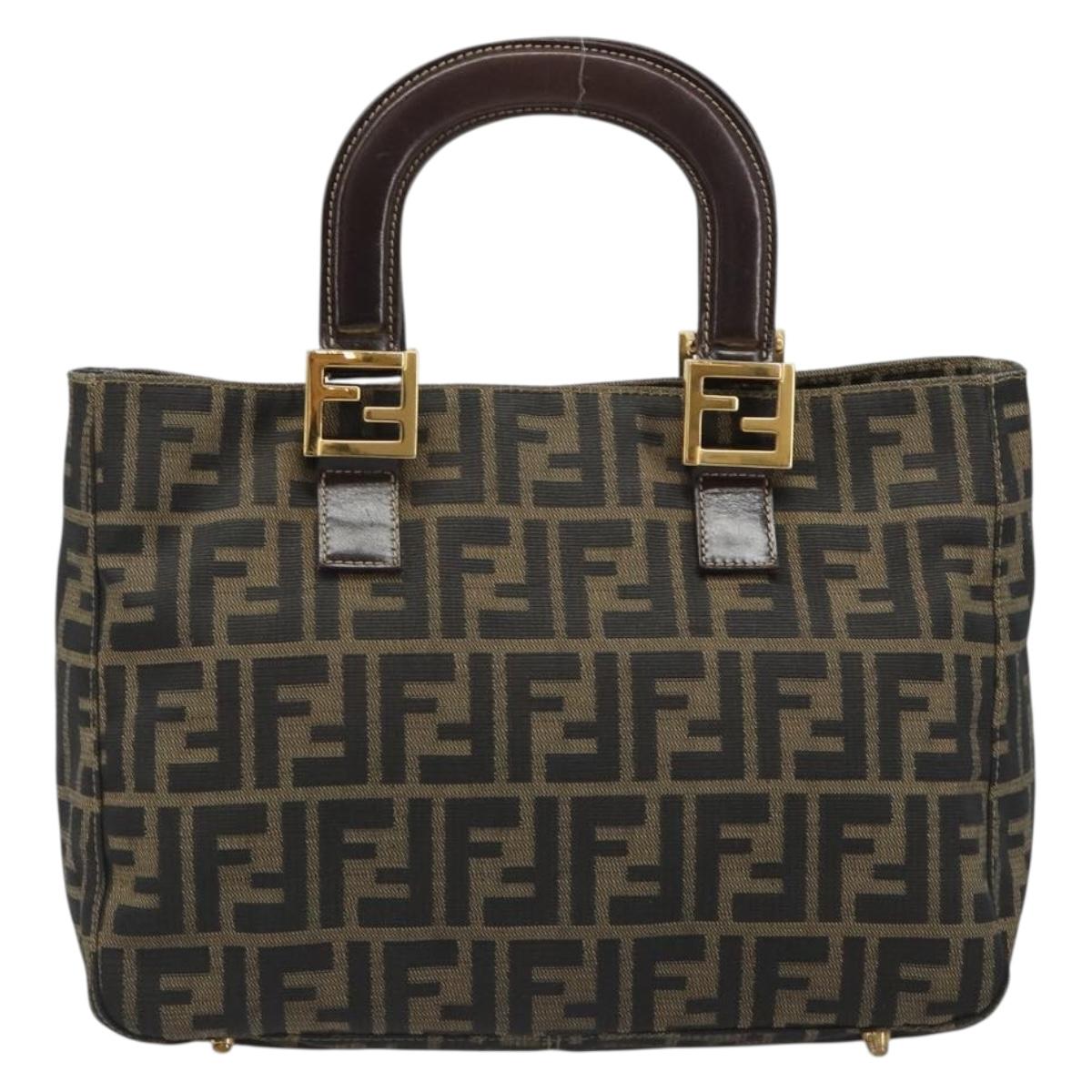 FENDI Zucca Canvas Hand Bag Brown Black Auth ka2934