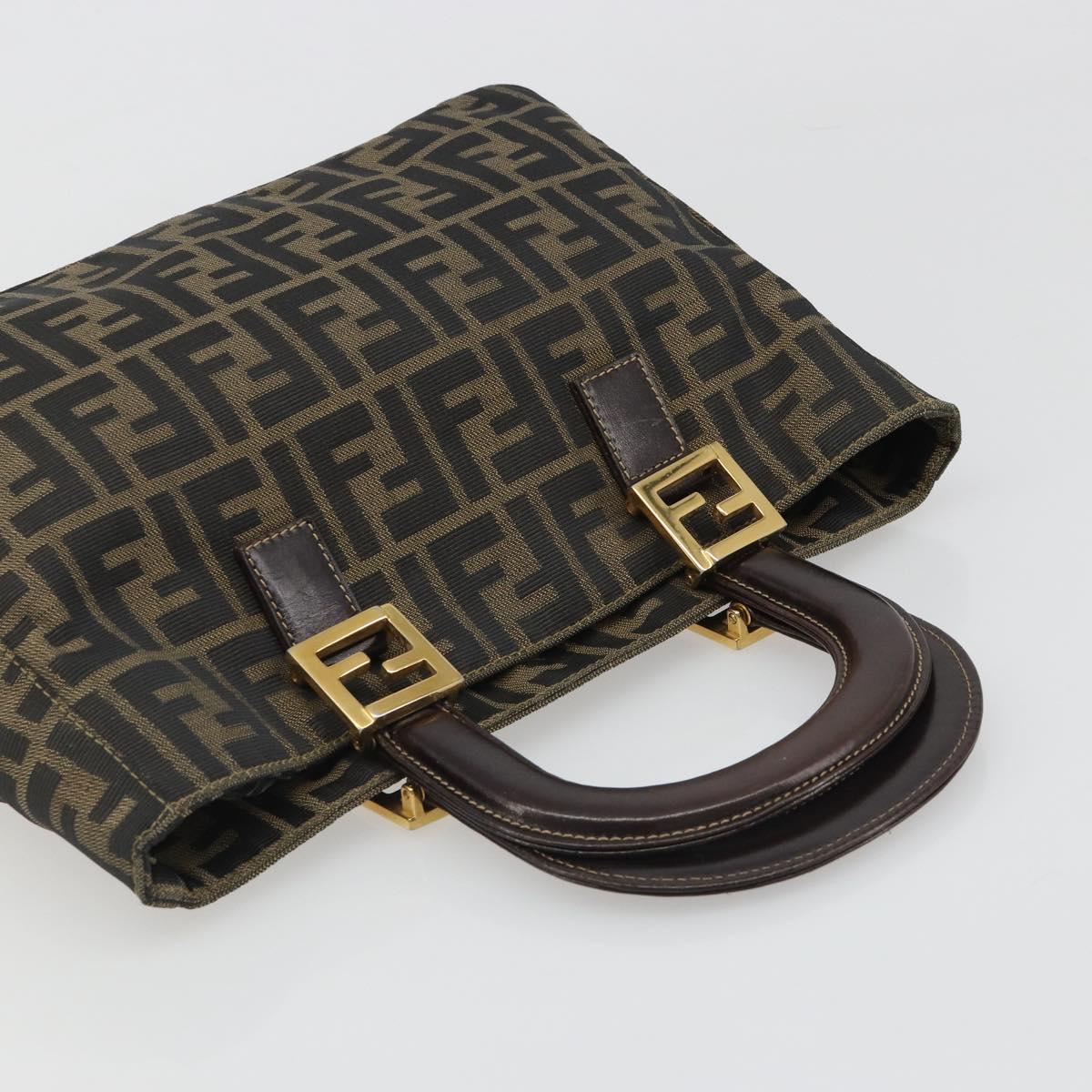 FENDI Zucca Canvas Hand Bag Brown Black Auth ka2934