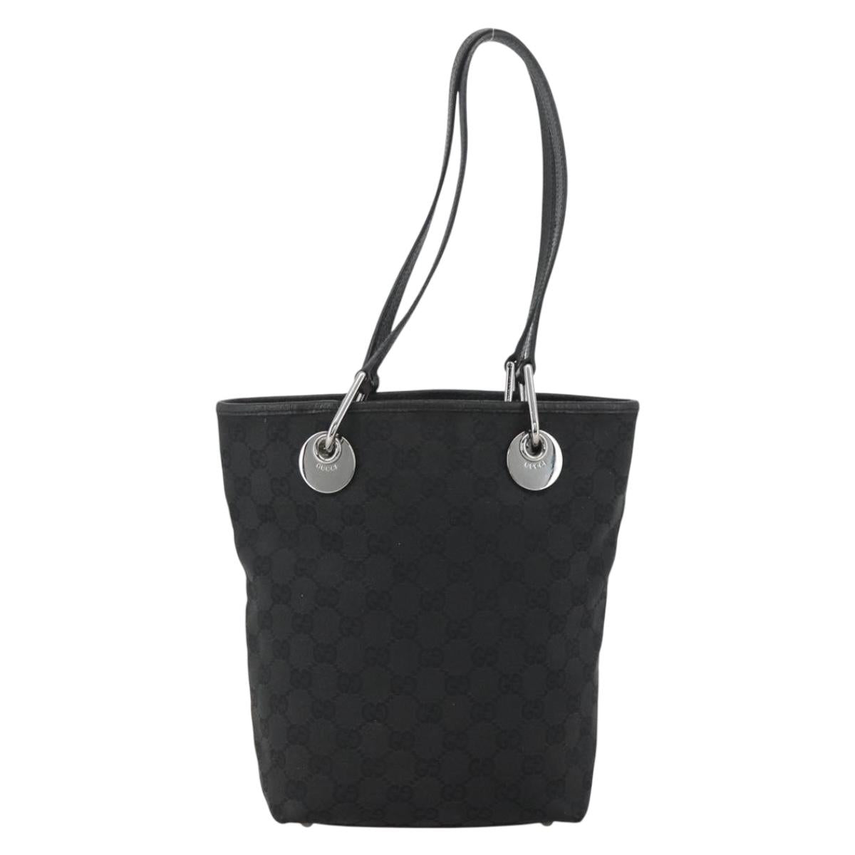 GUCCI GG Canvas Tote Bag Black Silver 120840 Auth ka2935
