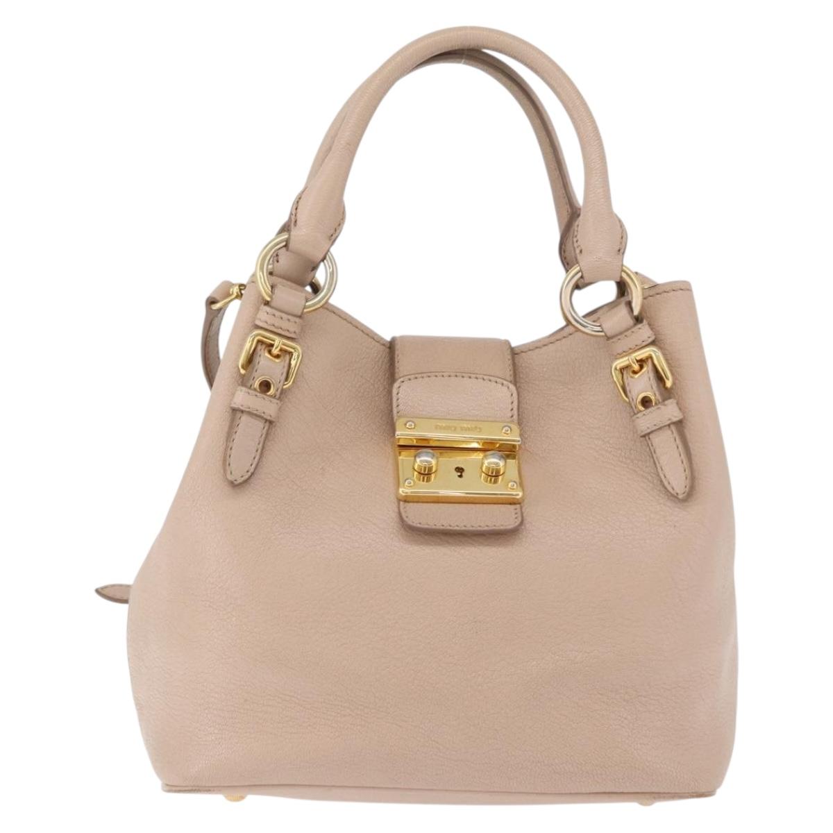 Miu Miu Hand Bag Leather 2way Pink Gold Auth ka2936