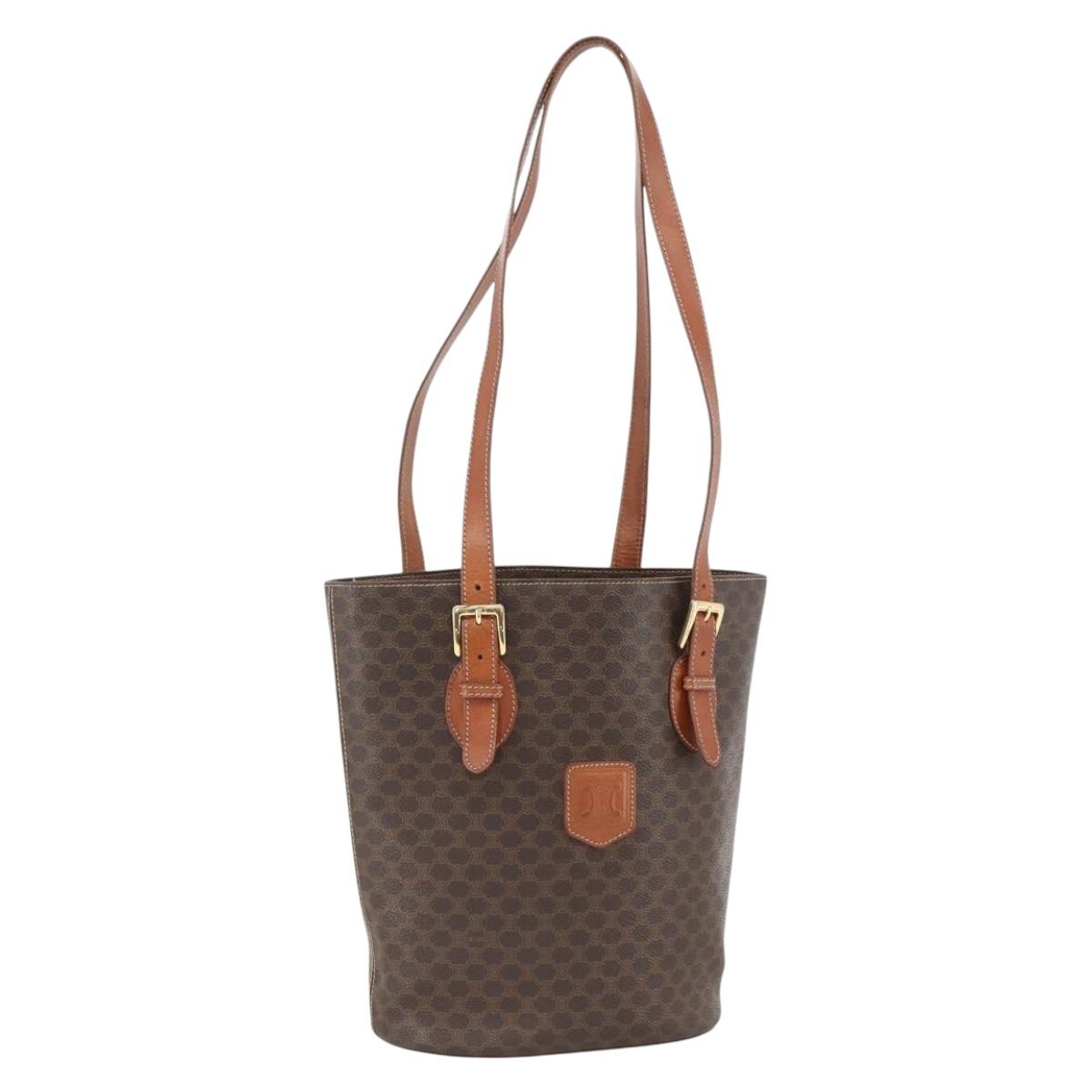 CELINE Macadam Canvas Tote Bag PVC Leather Brown Gold Auth ka2937