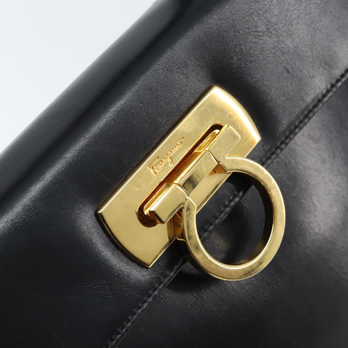 Salvatore Ferragamo Gancini Hand Bag Leather Black Gold Auth ka2938