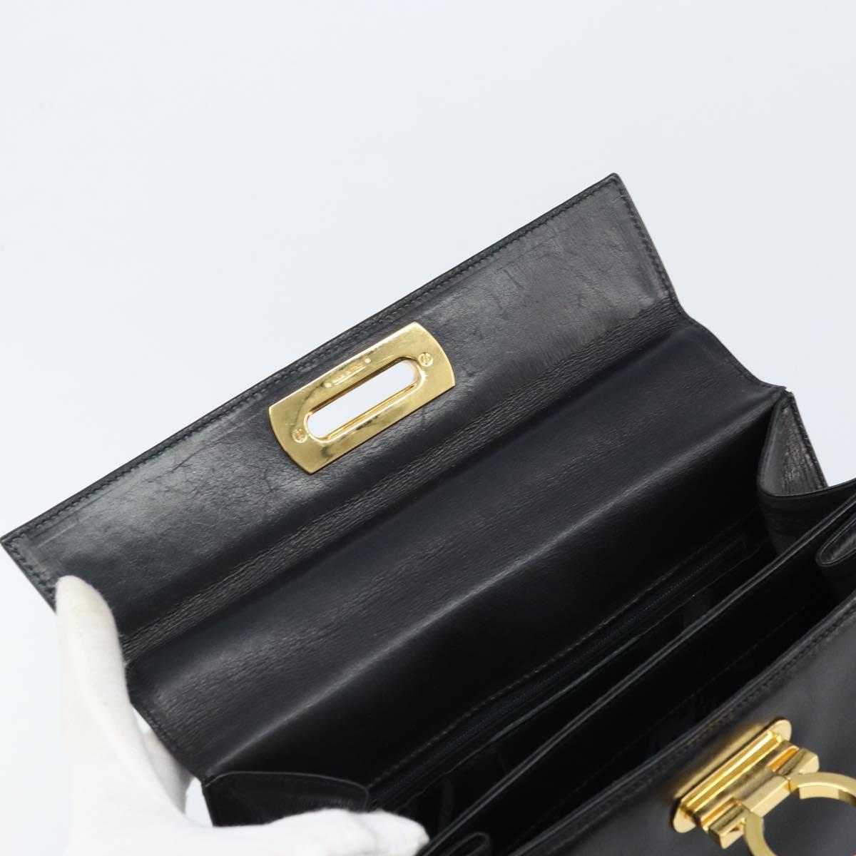 Salvatore Ferragamo Gancini Hand Bag Leather Black Gold Auth ka2938