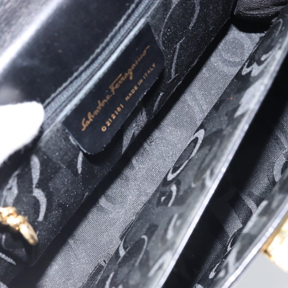 Salvatore Ferragamo Gancini Hand Bag Leather Black Gold Auth ka2938