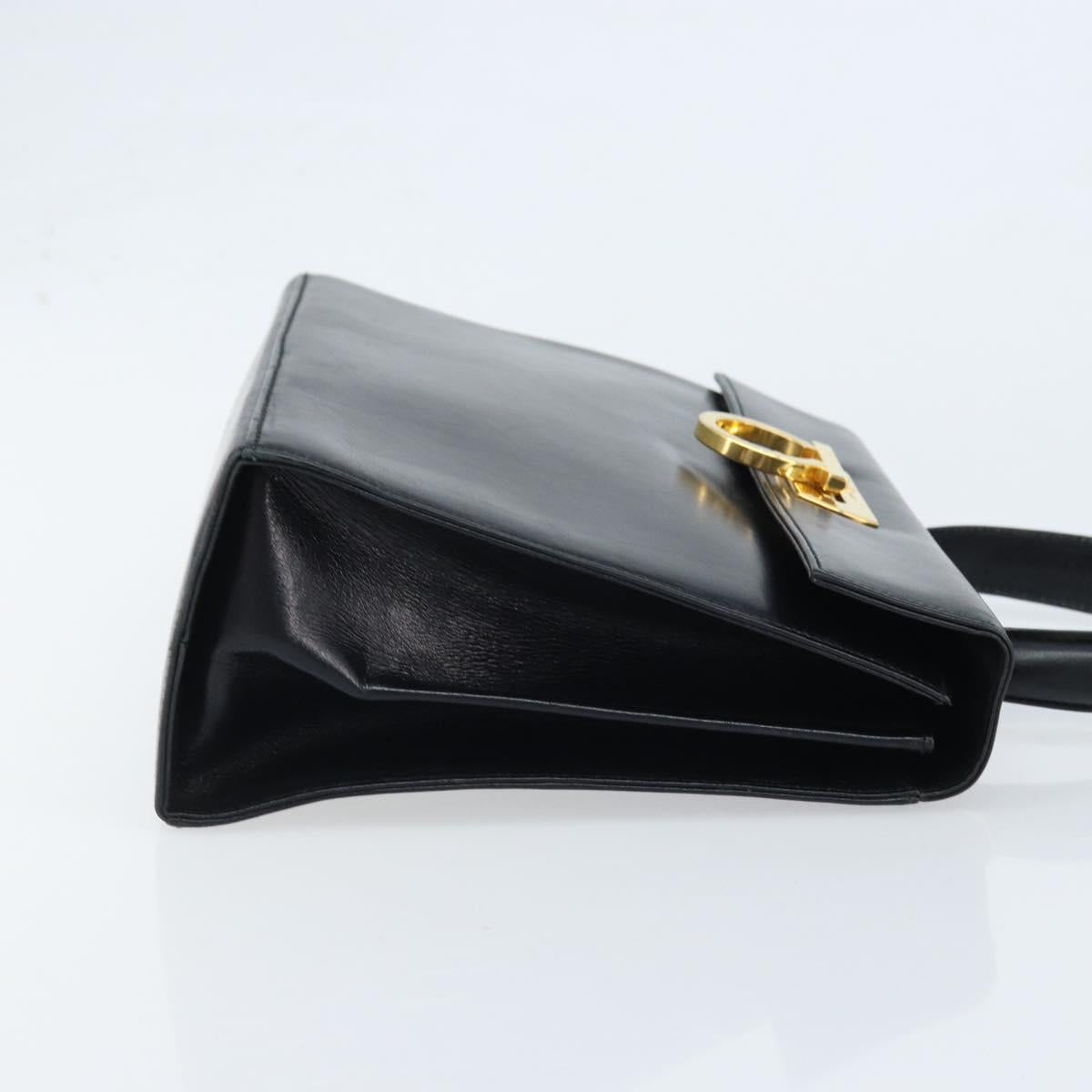 Salvatore Ferragamo Gancini Hand Bag Leather Black Gold Auth ka2938