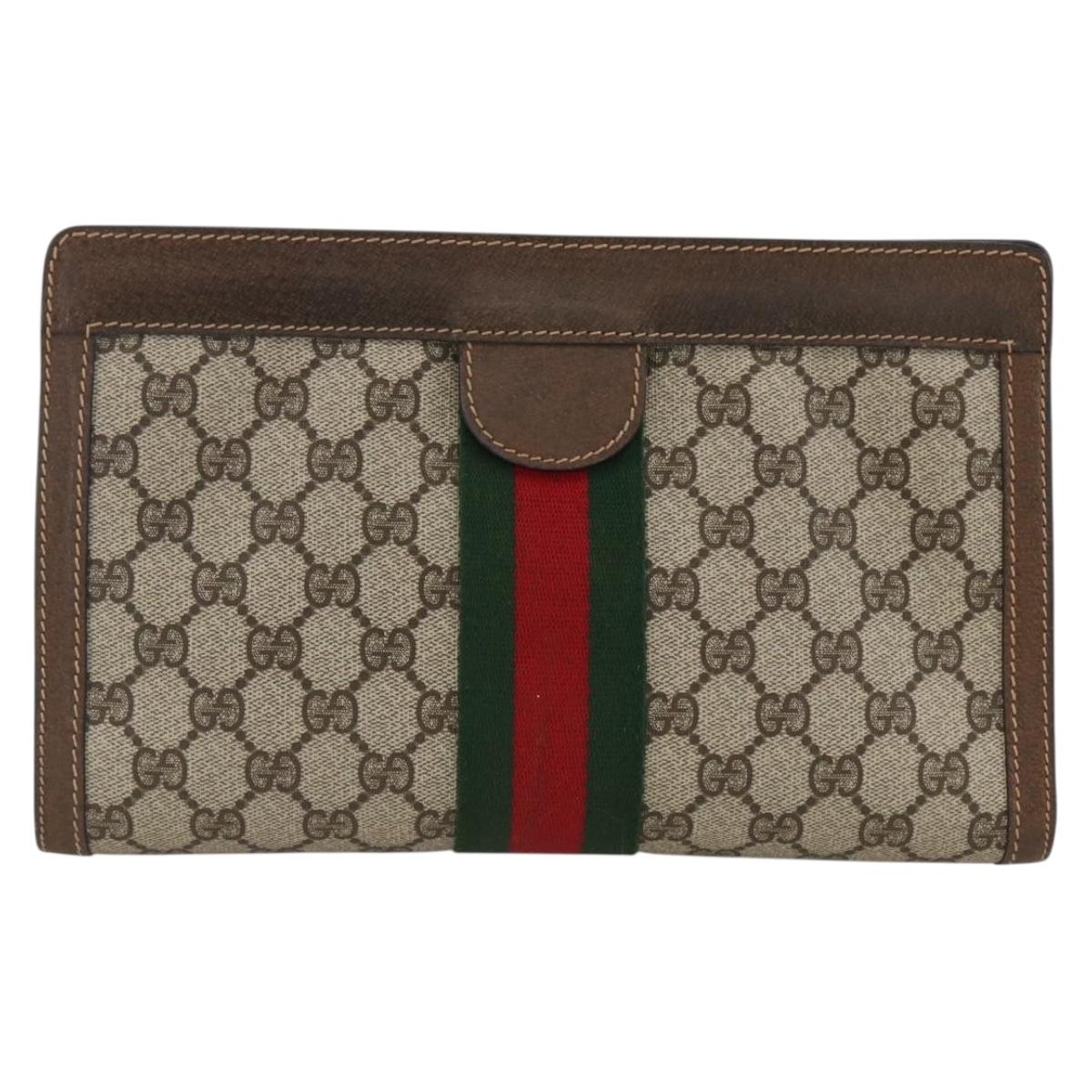 GUCCI GG Supreme Web Sherry Line Bag PVC Beige Red 64 014 2125 28 Auth ka2940