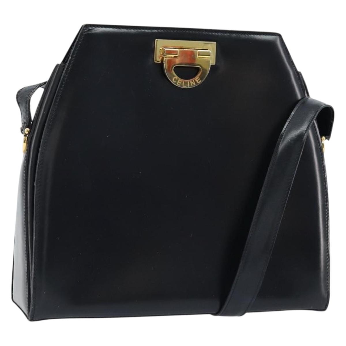 CELINE Shoulder Bag Leather Black Gold Auth ka2942