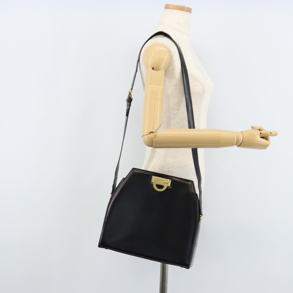 CELINE Shoulder Bag Leather Black Gold Auth ka2942