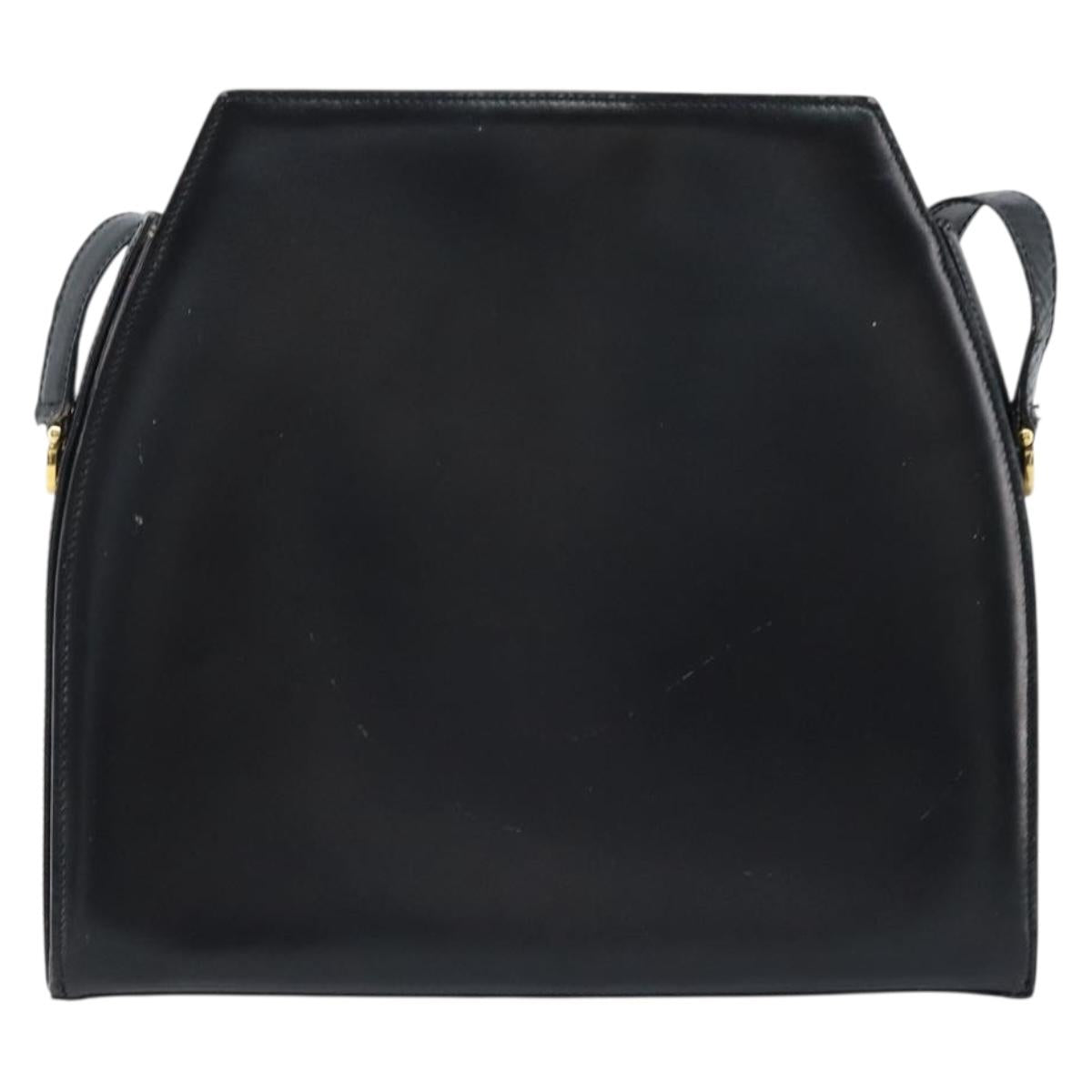 CELINE Shoulder Bag Leather Black Gold Auth ka2942