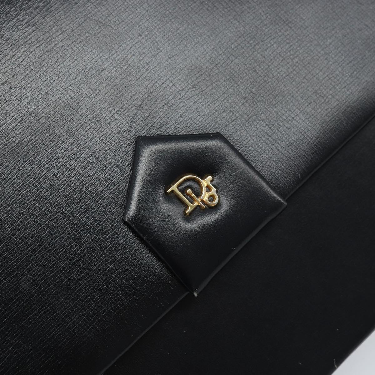 Christian Dior Chain Shoulder Bag Leather Black Gold Auth ka2947A