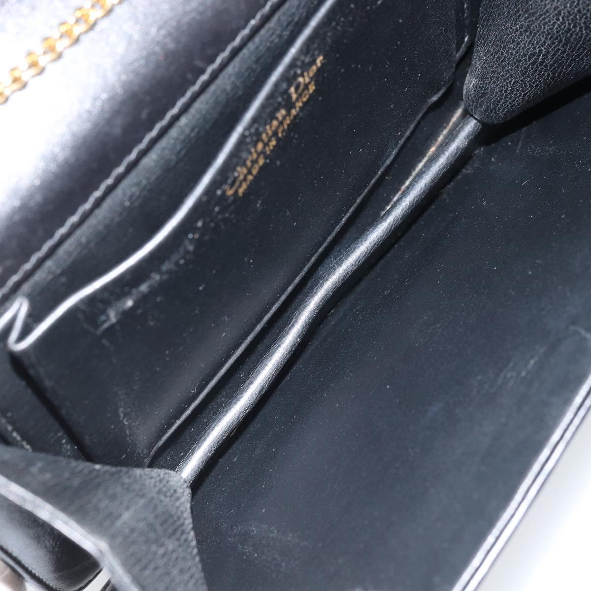 Christian Dior Chain Shoulder Bag Leather Black Gold Auth ka2947A
