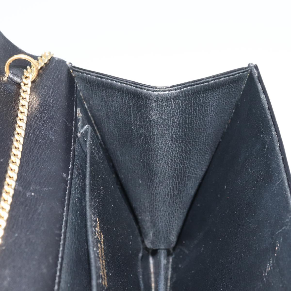 Christian Dior Chain Shoulder Bag Leather Black Gold Auth ka2947A