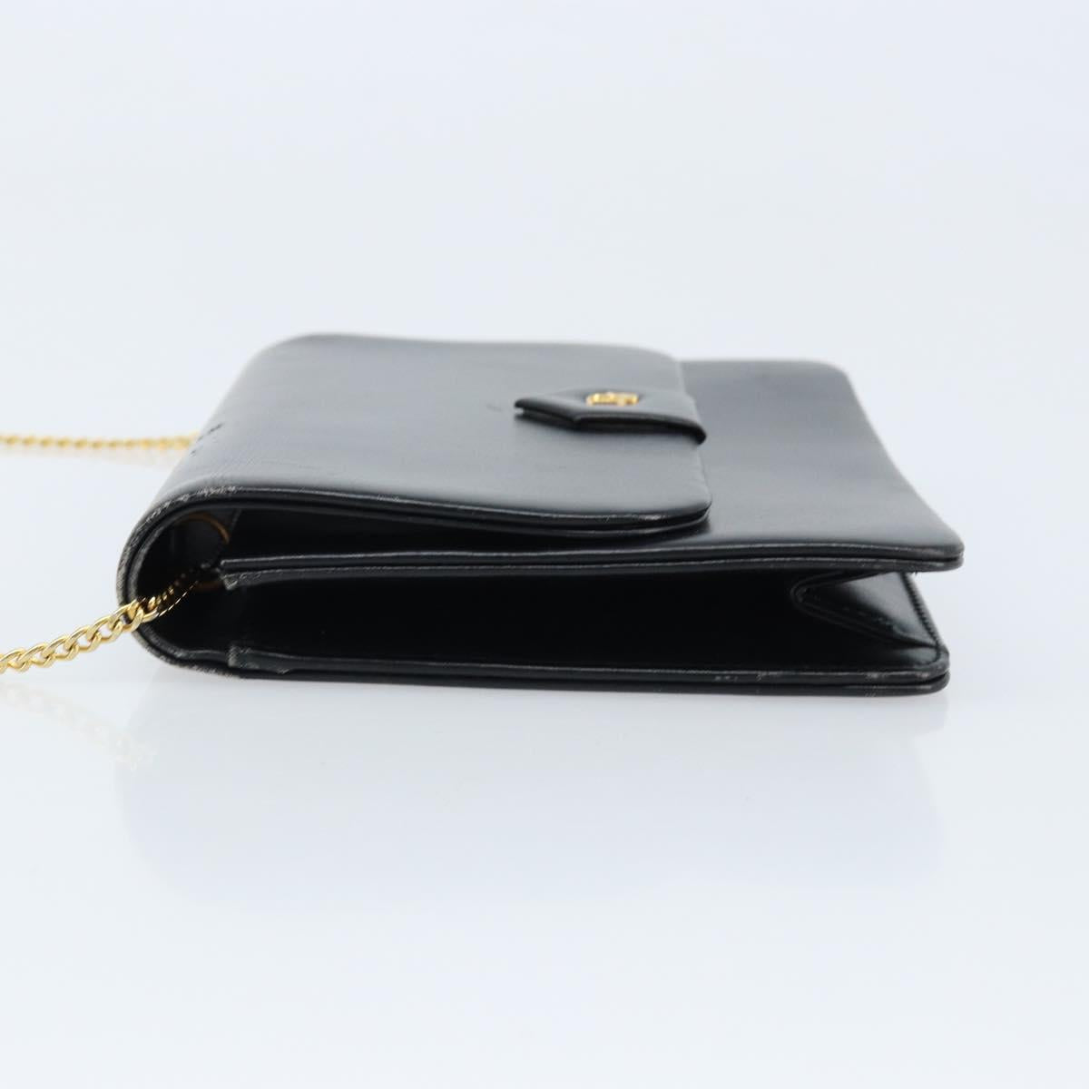 Christian Dior Chain Shoulder Bag Leather Black Gold Auth ka2947A