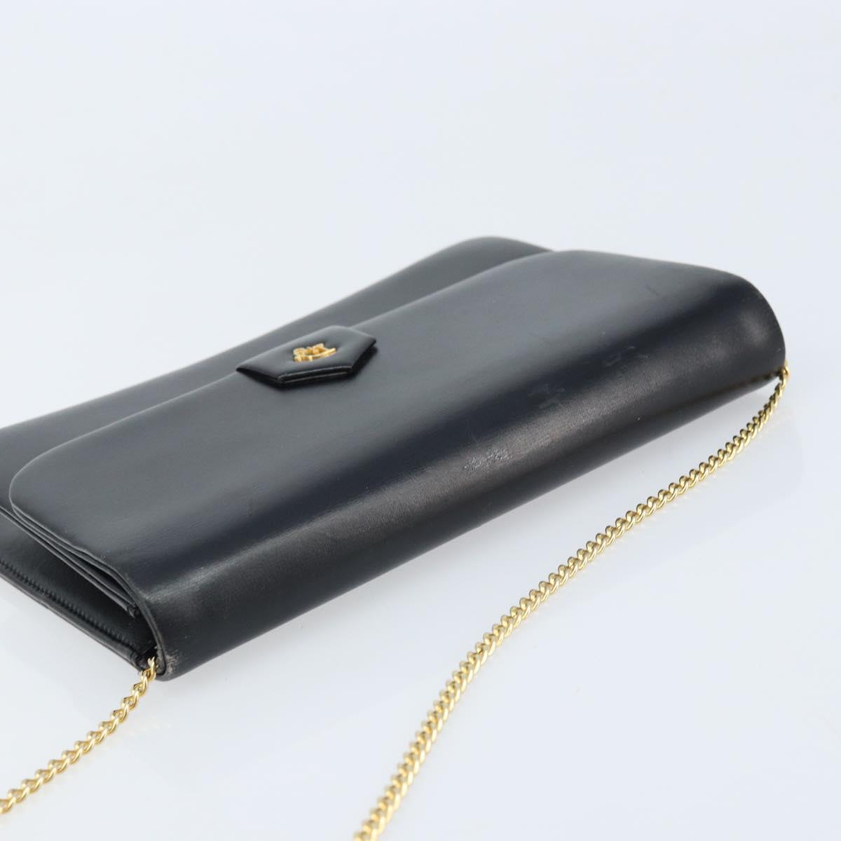 Christian Dior Chain Shoulder Bag Leather Black Gold Auth ka2947A