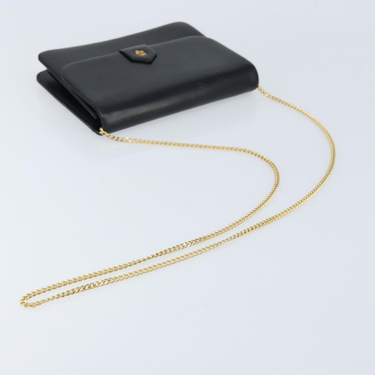 Christian Dior Chain Shoulder Bag Leather Black Gold Auth ka2947A