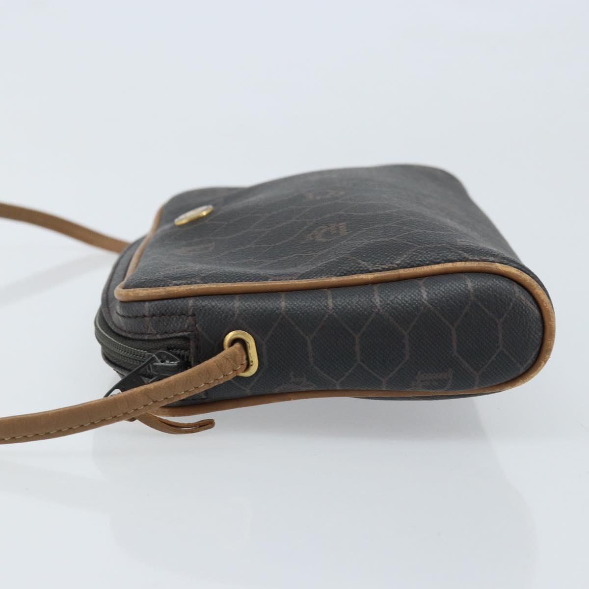 Christian Dior Honeycomb Canvas Shoulder Bag PVC Black Gold Auth ka2948