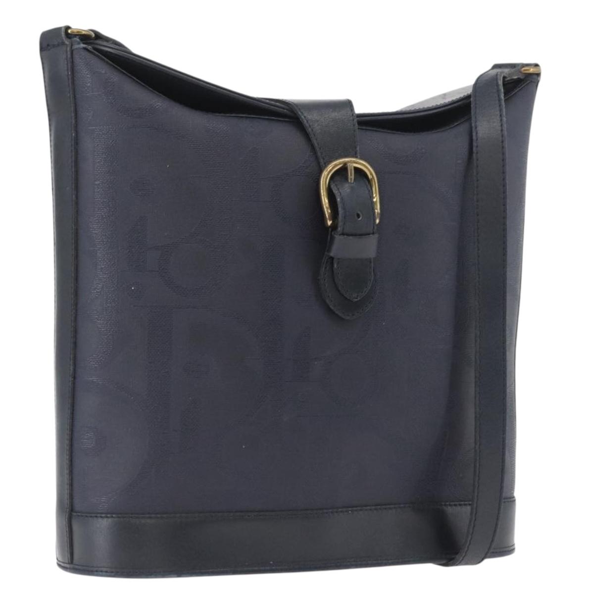 Christian Dior Trotter Canvas Shoulder Bag Navy Gold Auth ka2955