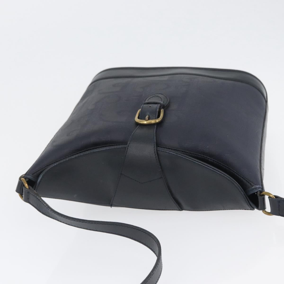 Christian Dior Trotter Canvas Shoulder Bag Navy Gold Auth ka2955