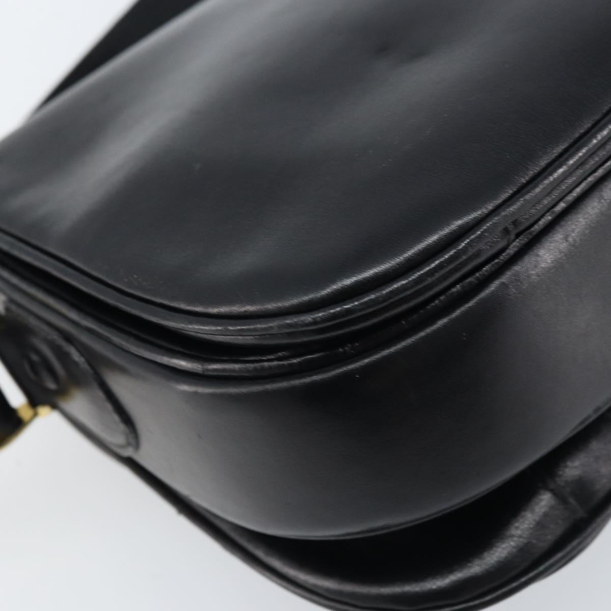 CELINE Horse Carriage Shoulder Bag Leather Black Gold Auth ka2957