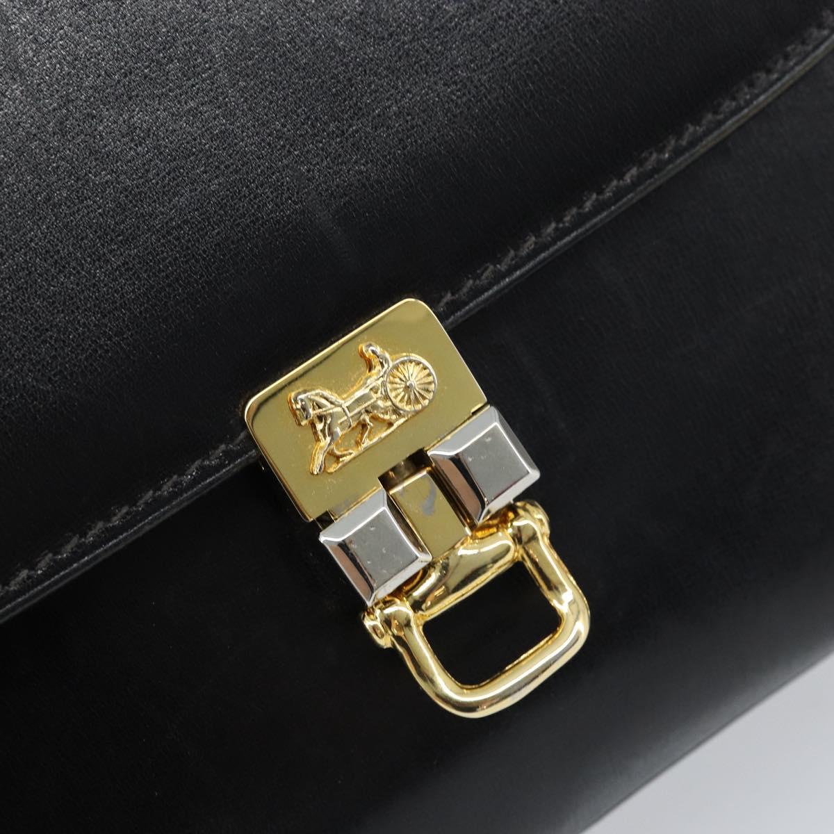 CELINE Horse Carriage Shoulder Bag Leather Black Gold Auth ka2957