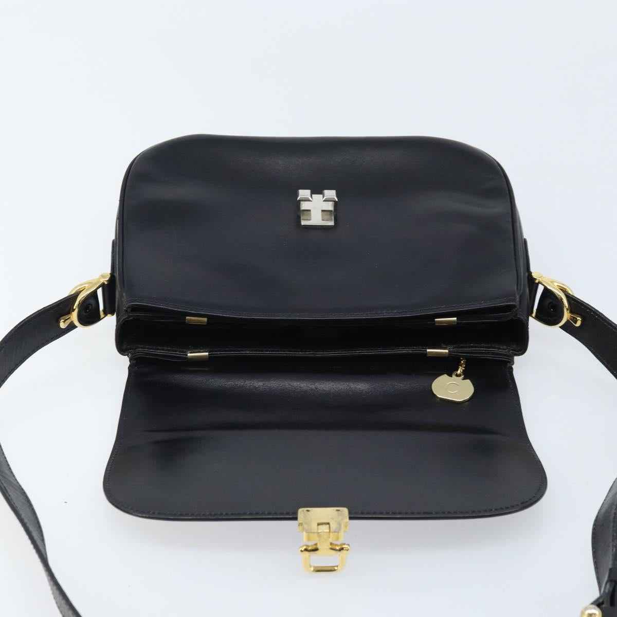 CELINE Horse Carriage Shoulder Bag Leather Black Gold Auth ka2957