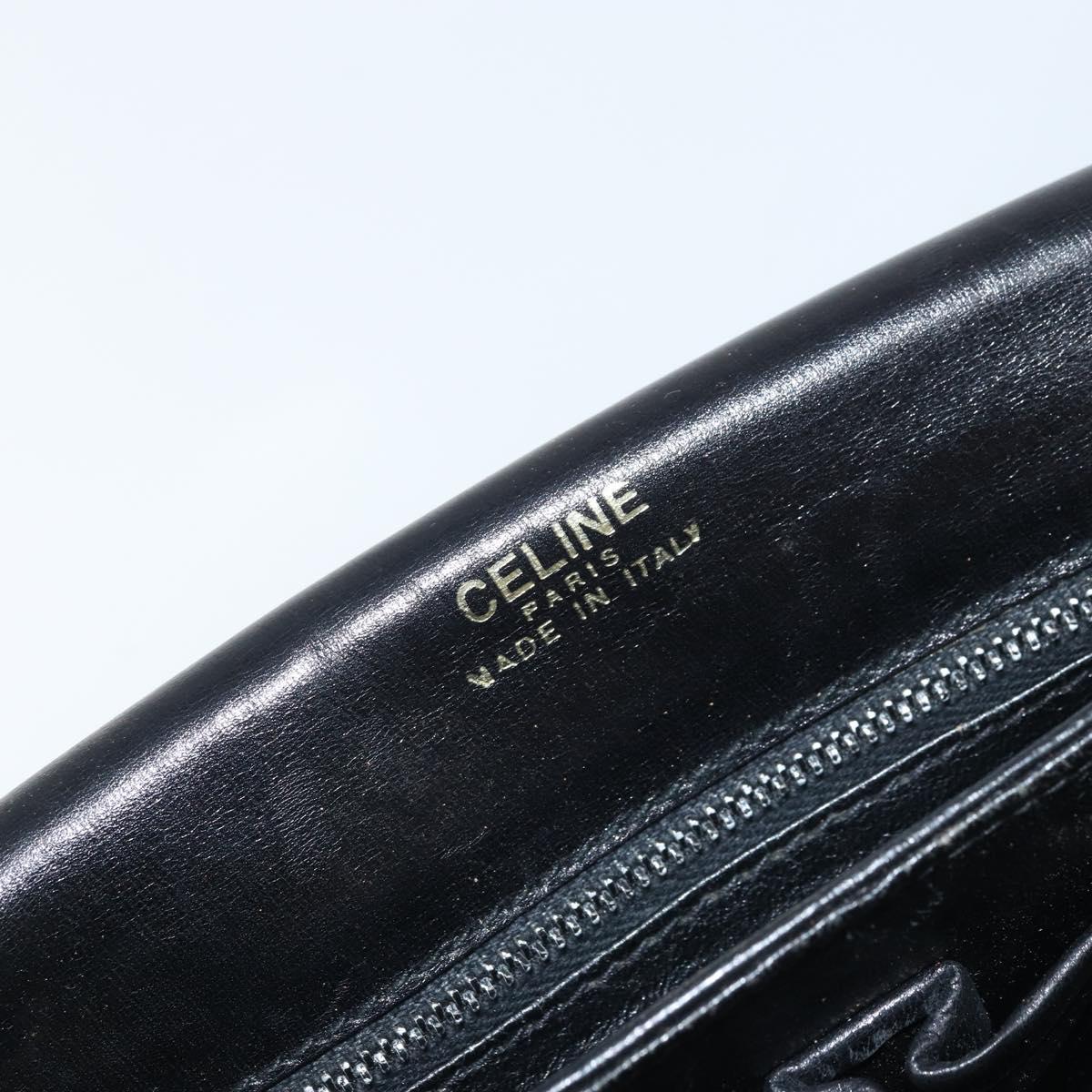 CELINE Horse Carriage Shoulder Bag Leather Black Gold Auth ka2957