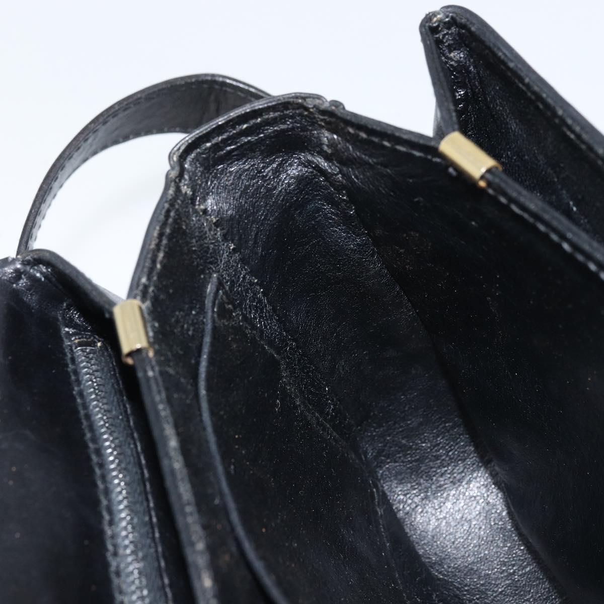CELINE Horse Carriage Shoulder Bag Leather Black Gold Auth ka2957