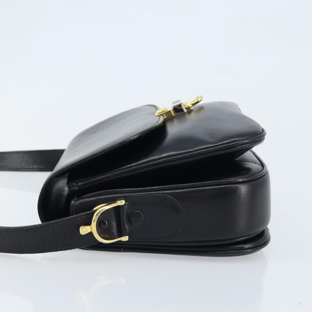CELINE Horse Carriage Shoulder Bag Leather Black Gold Auth ka2957