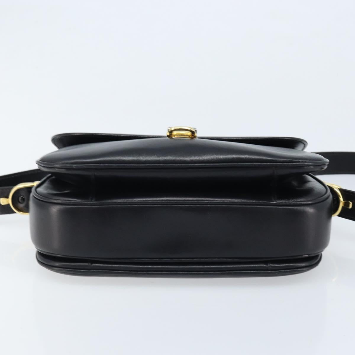 CELINE Horse Carriage Shoulder Bag Leather Black Gold Auth ka2957