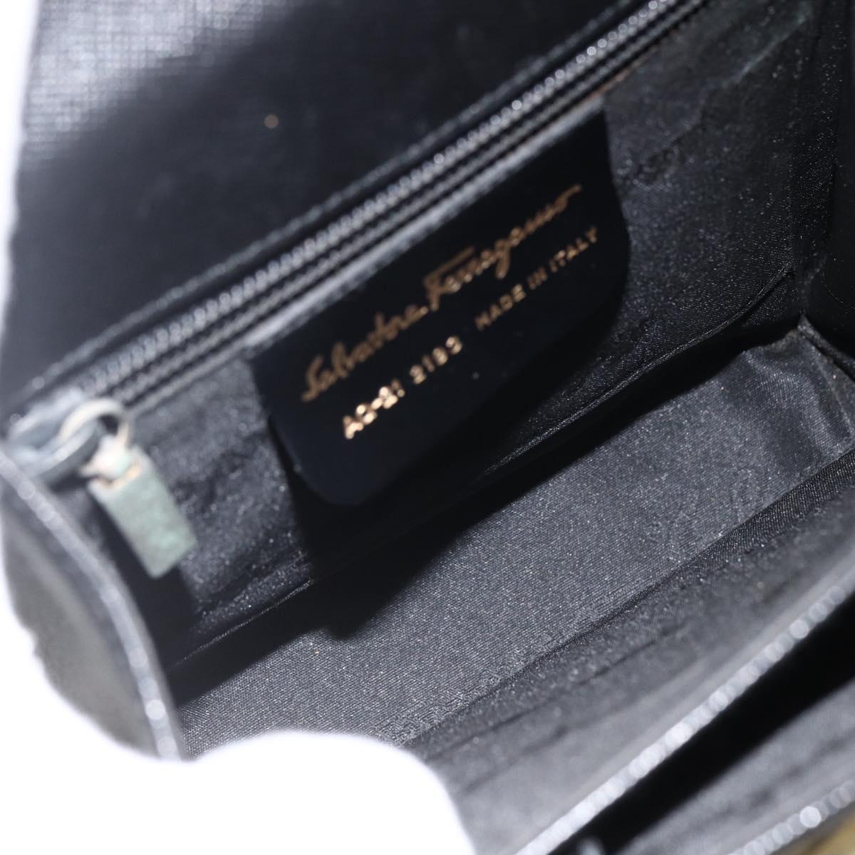 Salvatore Ferragamo Gancini Hand Bag Leather Black Gold Auth ka2959