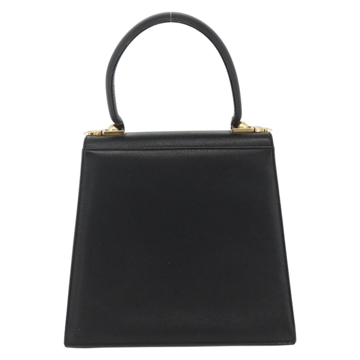 Salvatore Ferragamo Gancini Hand Bag Leather Black Gold Auth ka2959