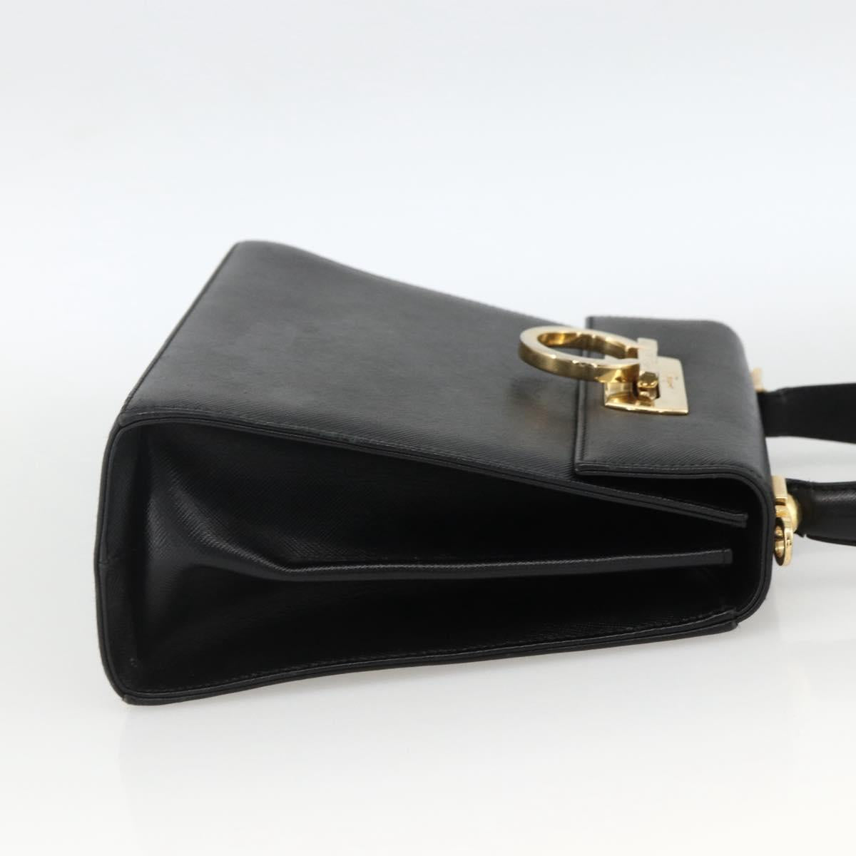 Salvatore Ferragamo Gancini Hand Bag Leather Black Gold Auth ka2959