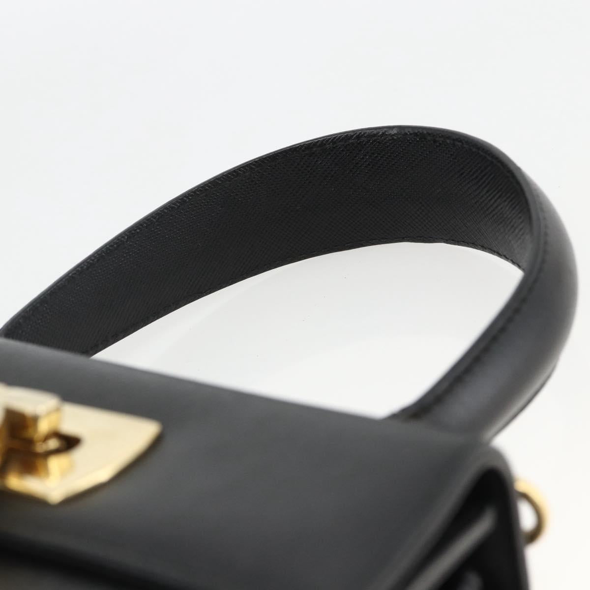 Salvatore Ferragamo Gancini Hand Bag Leather Black Gold Auth ka2959