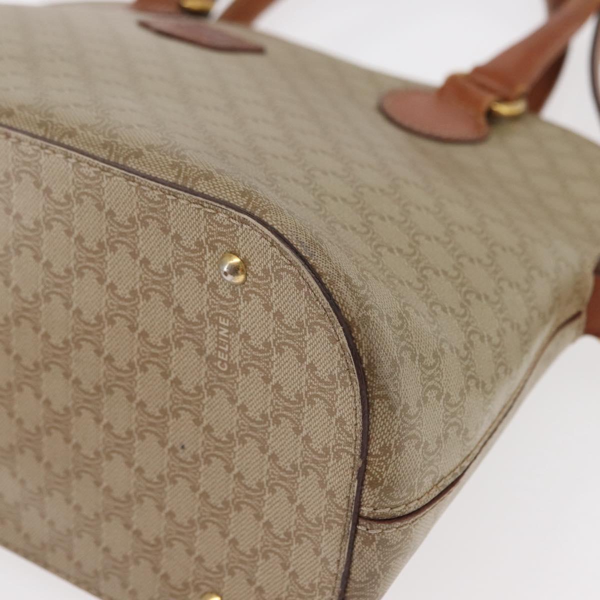 CELINE Macadam Canvas Hand Bag PVC 2way Beige Gold Auth ka296