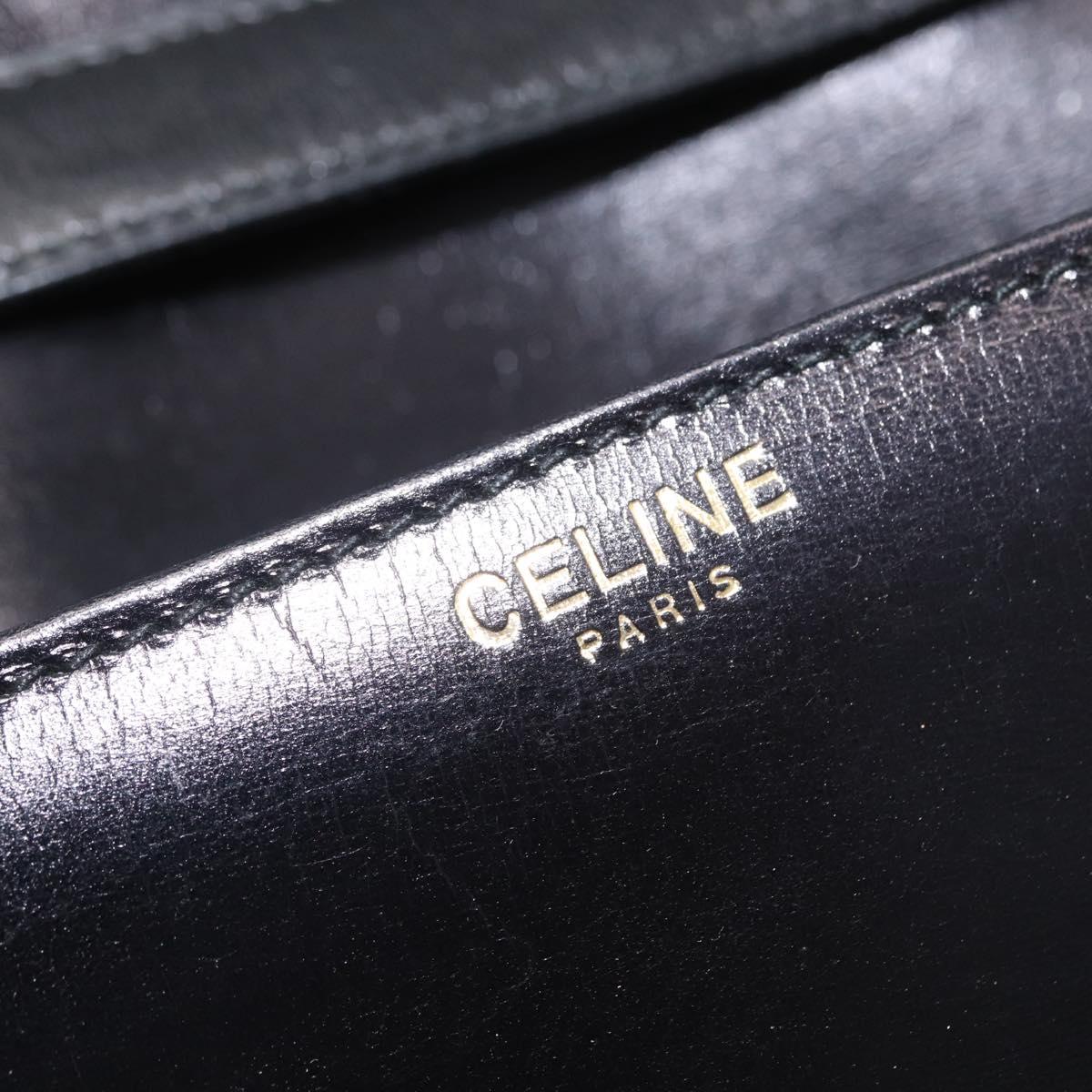 CELINE Shoulder Bag Leather Black Gold Auth ka2969