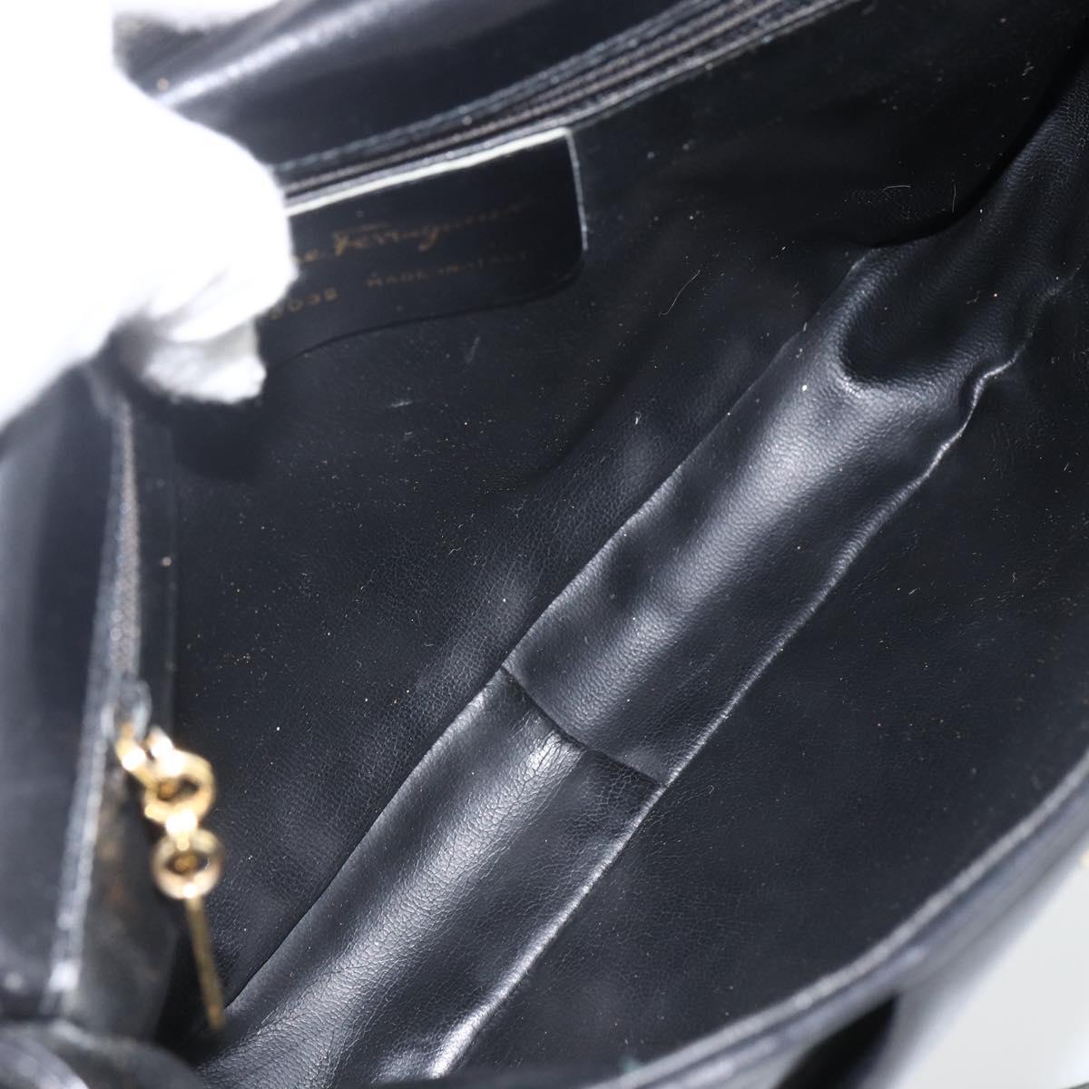 Salvatore Ferragamo Shoulder Bag Patent leather Black Gold Auth ka2971