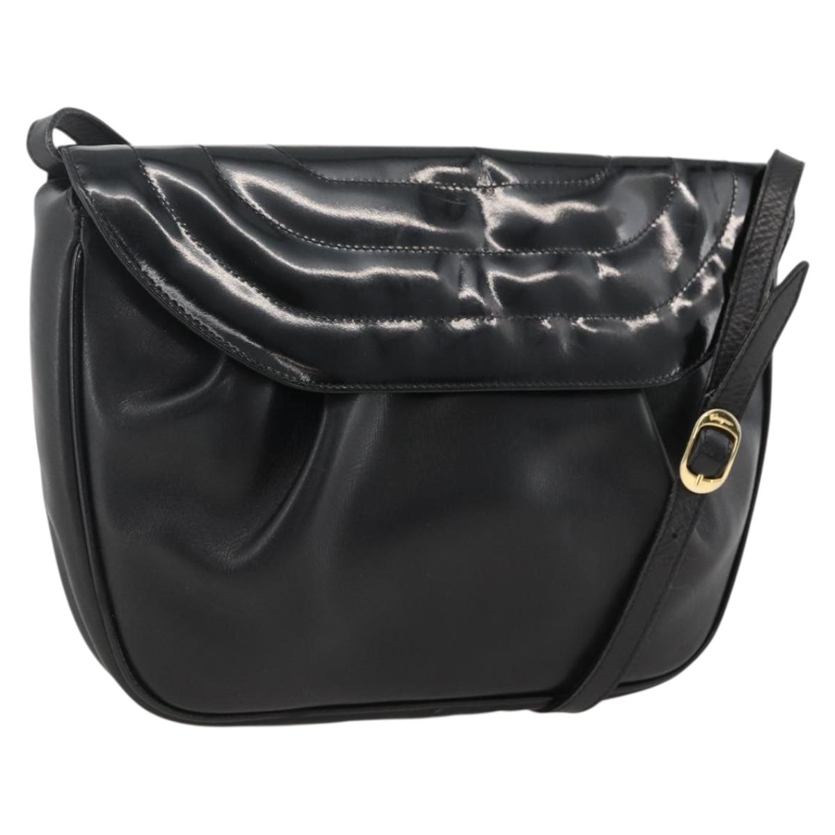Salvatore Ferragamo Shoulder Bag Patent leather Black Gold Auth ka2971