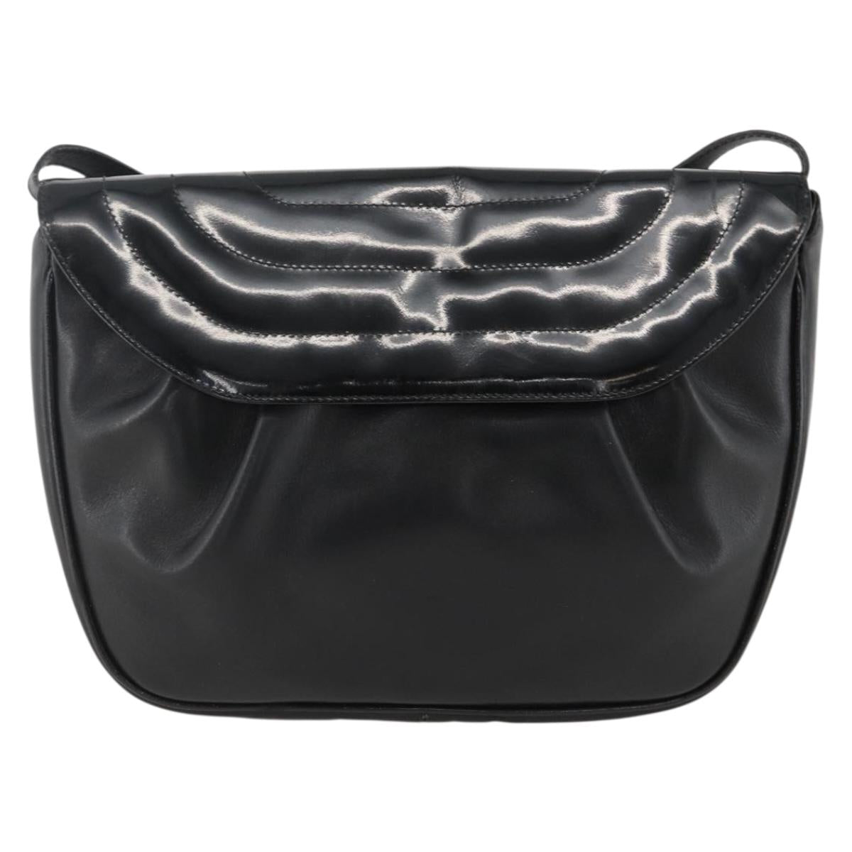 Salvatore Ferragamo Shoulder Bag Patent leather Black Gold Auth ka2971