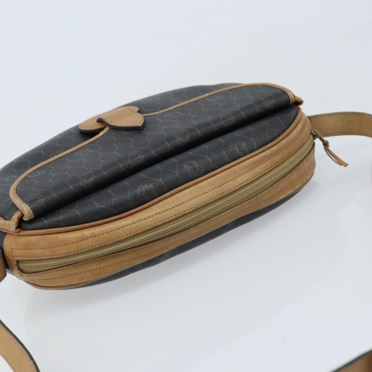 Christian Dior Honeycomb Canvas Shoulder Bag PVC Black Gold Auth ka2973