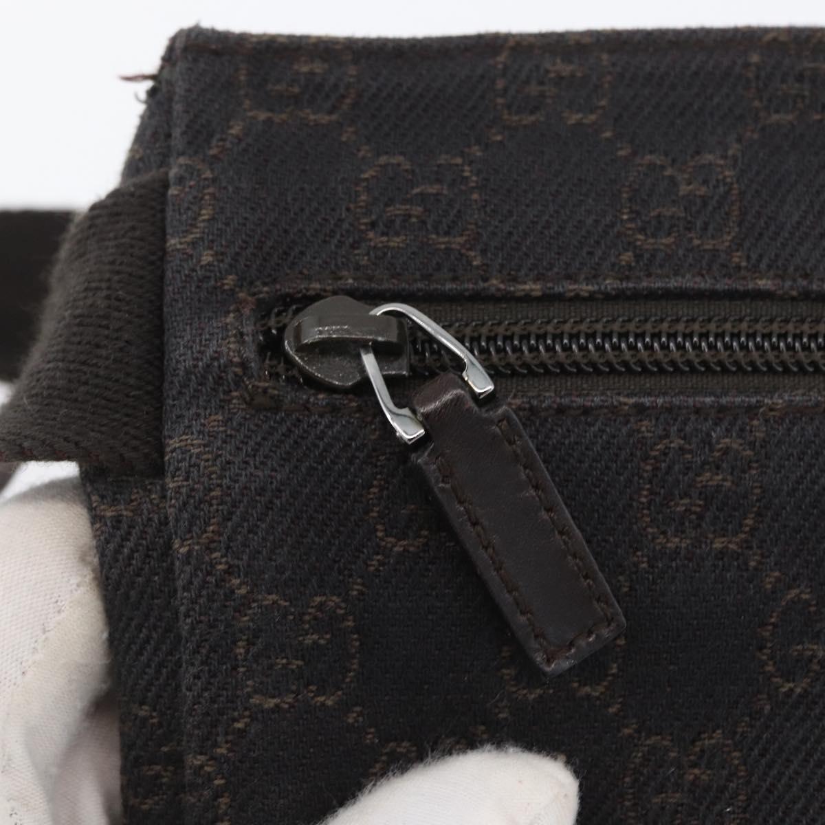 GUCCI GG Canvas Waist bag Dark Brown Silver 28566 Auth ka2977