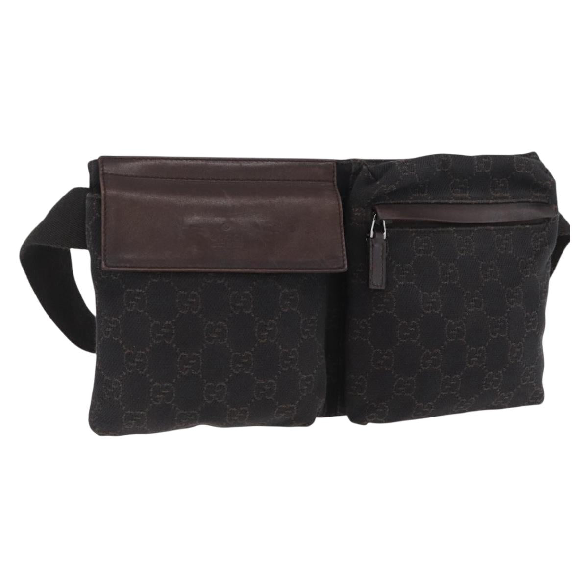 GUCCI GG Canvas Waist bag Dark Brown Silver 28566 Auth ka2977